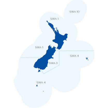 drawing of new zealand map showing where you can catch silver warehou