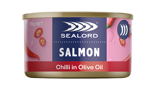 Skinless, boneless Sealord nz caught chilli pink salmon in oilve oil 