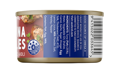 sealord canned Garlic Aioli flavoured tuna spreadable 95g ready to eat nutrition label