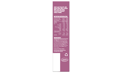sealords frozen fish ingredient list on a purple box with white writing