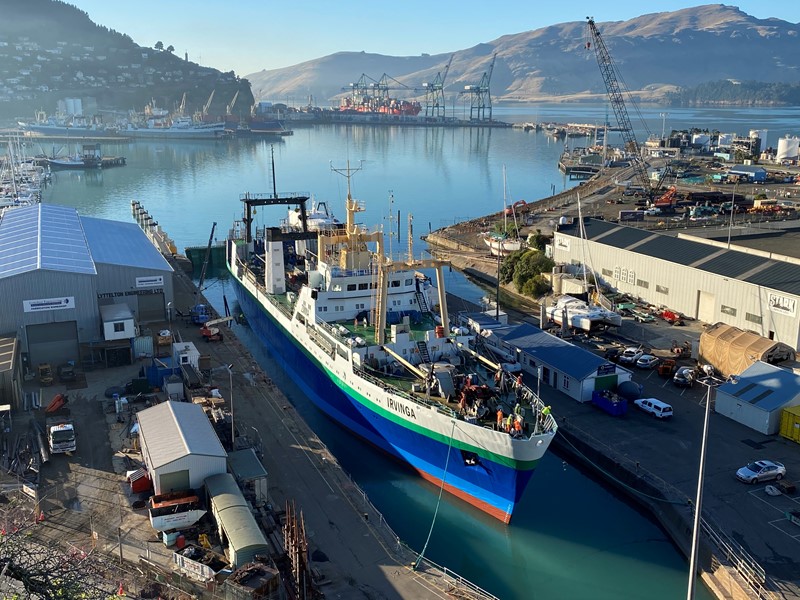 Sealord’s IFL vessel Irvinga photographed at sea with calm ocean backdrop.