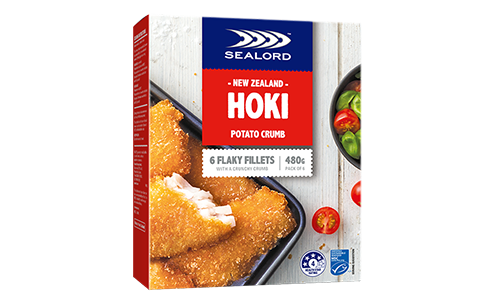 frozen Potato Crumb Hoki Fillets6 pack by sealords