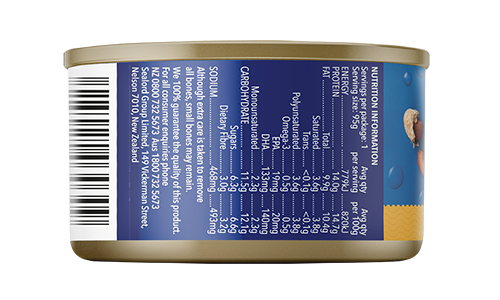 Sealord Tuna Satay can – 95g ready-to-eat tuna with creamy satay flavour, featuring peanut graphics on a blue and gold label. ingredient list