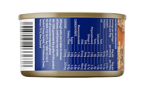 Smokey Mayonnaise tuna spreadable caught and produced in New Zealand. 95 gram ready to eat, ingredient label