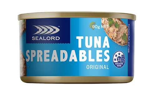 original tuna spreadable by sealord, produced, flavoured in new zealand